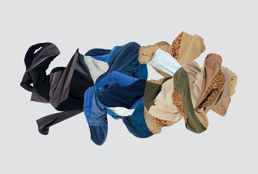 A cutout collage by graphic designer Daniel Lint featuring scraps of fabric from our photoshoot.