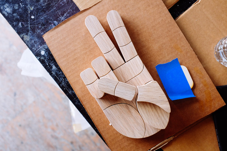 Finished view of wooden sculpture.