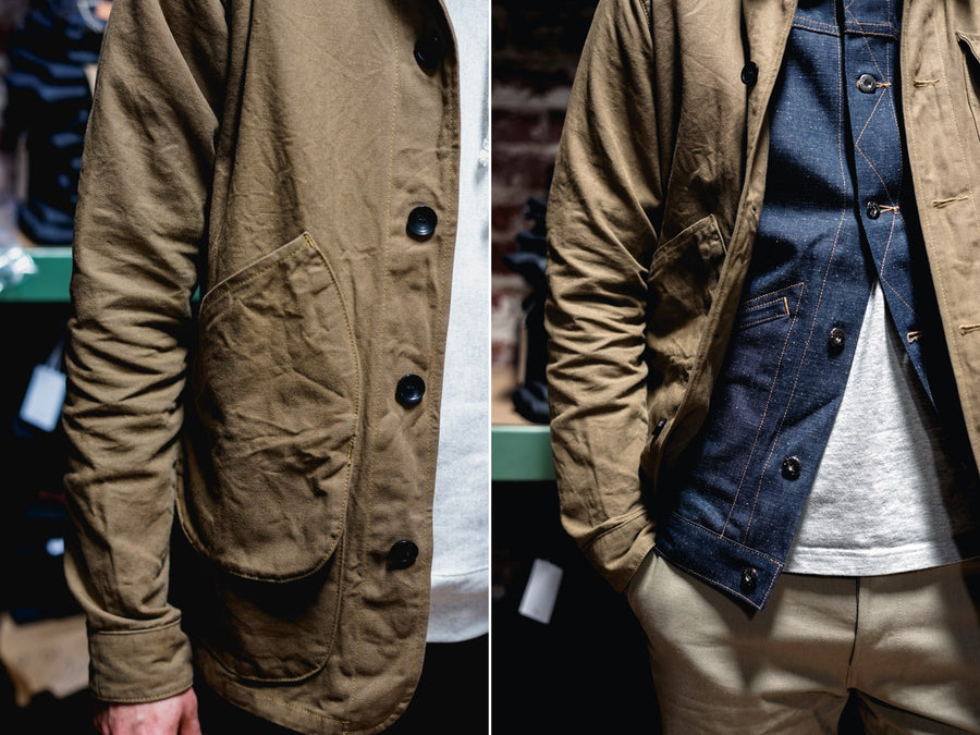 Some up close looks at how the canvas on the Hunting Jacket breaks in and wrinkles as it is worn.