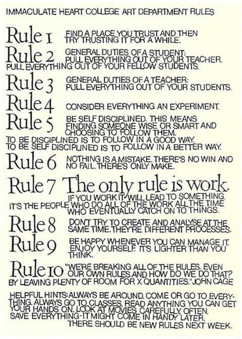 Rules of Immaculate Heart written out