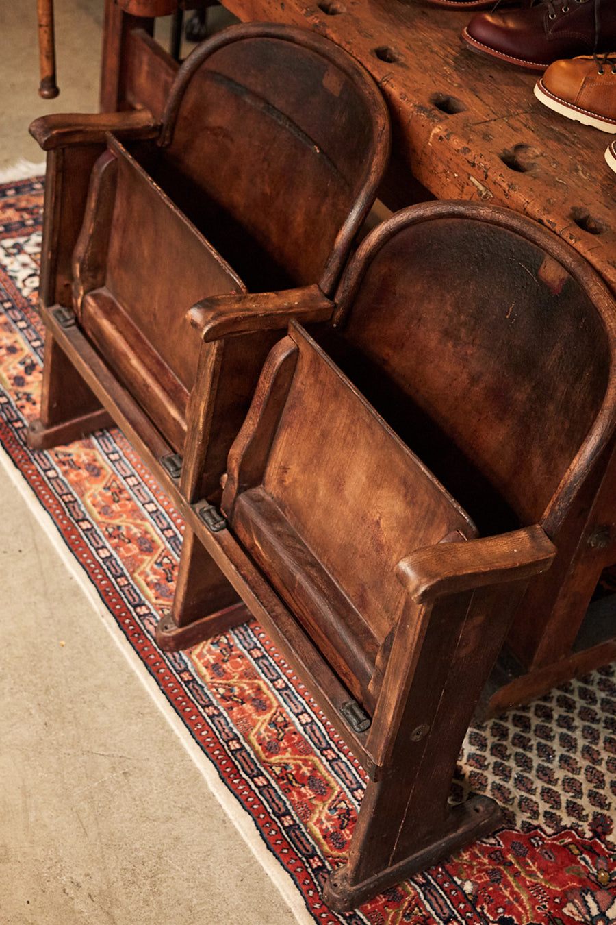 Wooden vintage cinema chairs.