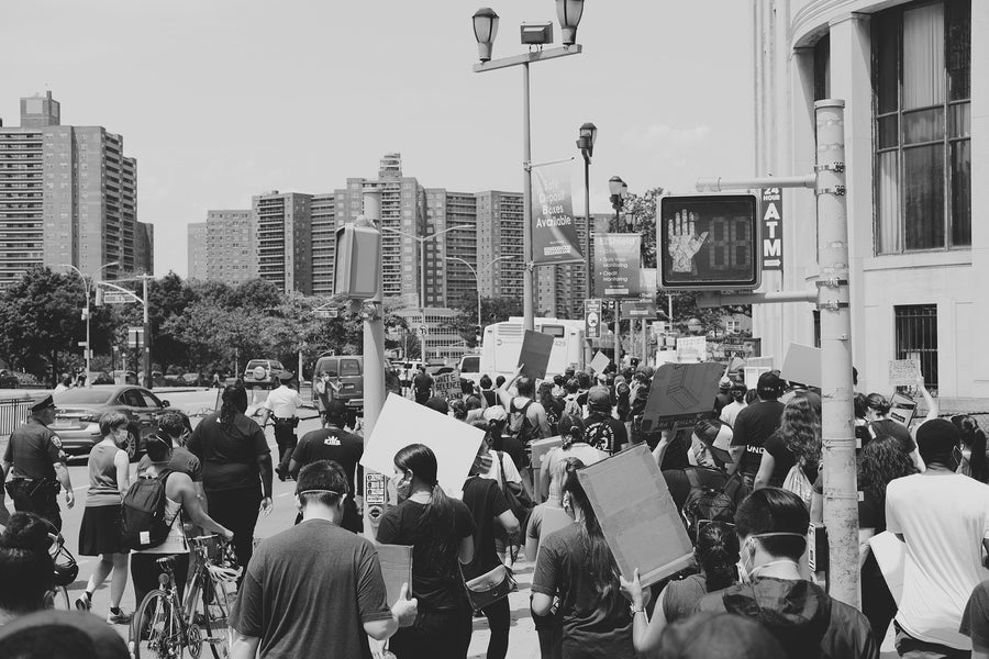 A large group of people at a Black Lives Matter protest.
