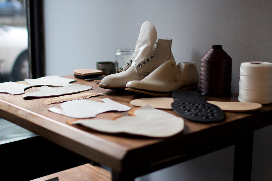 Close up view of assembled and dissembled boot.