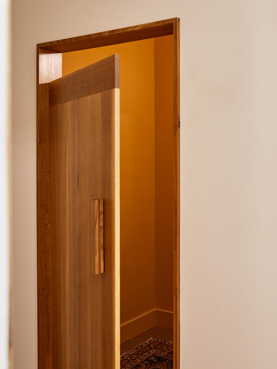 An open dressing room door