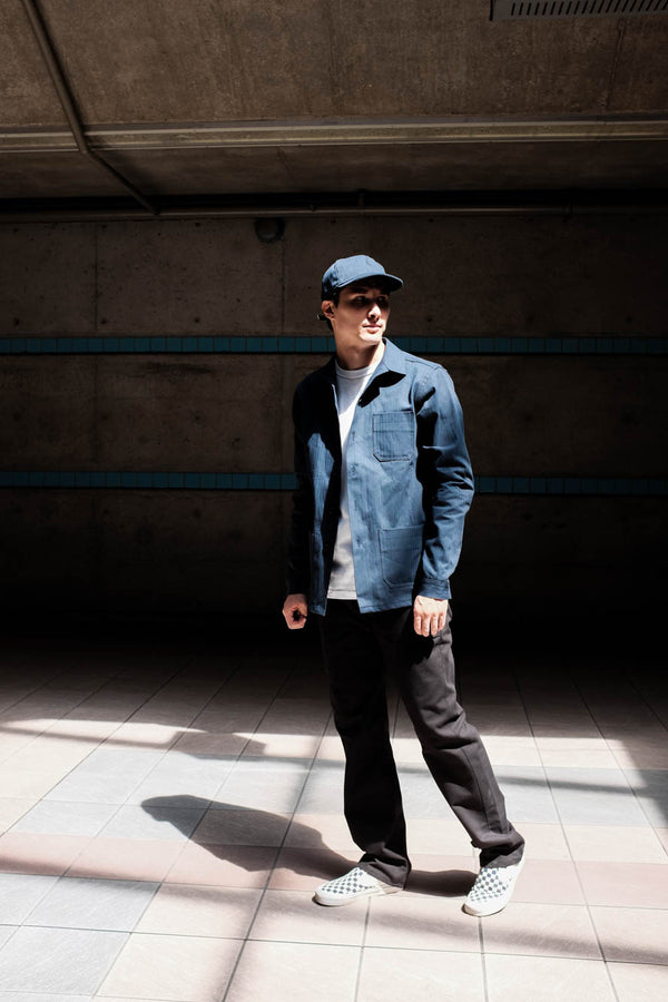 Model shown wearing the Navy work jacket.