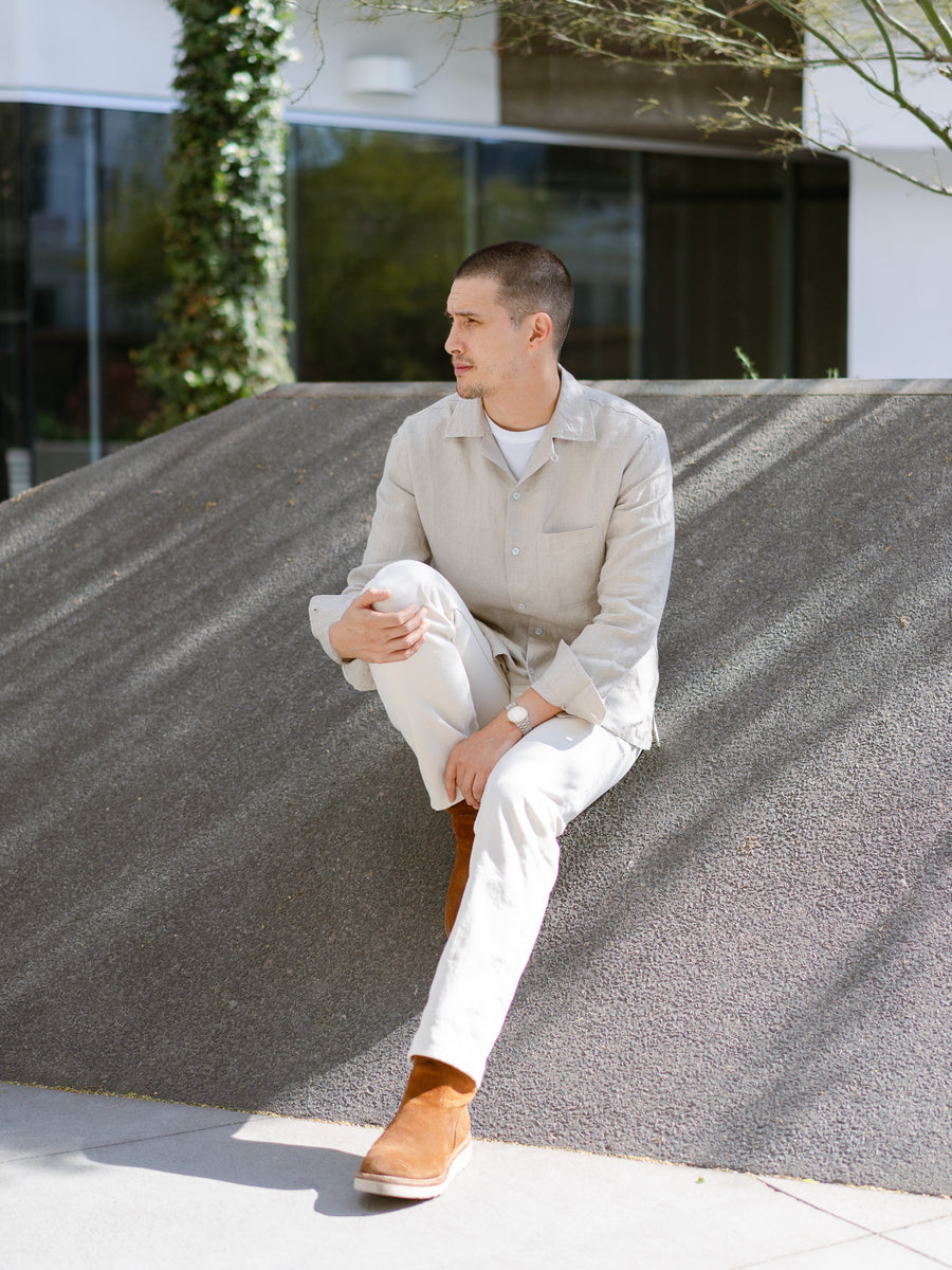 Up Close: Linen Open Collar Shirt.