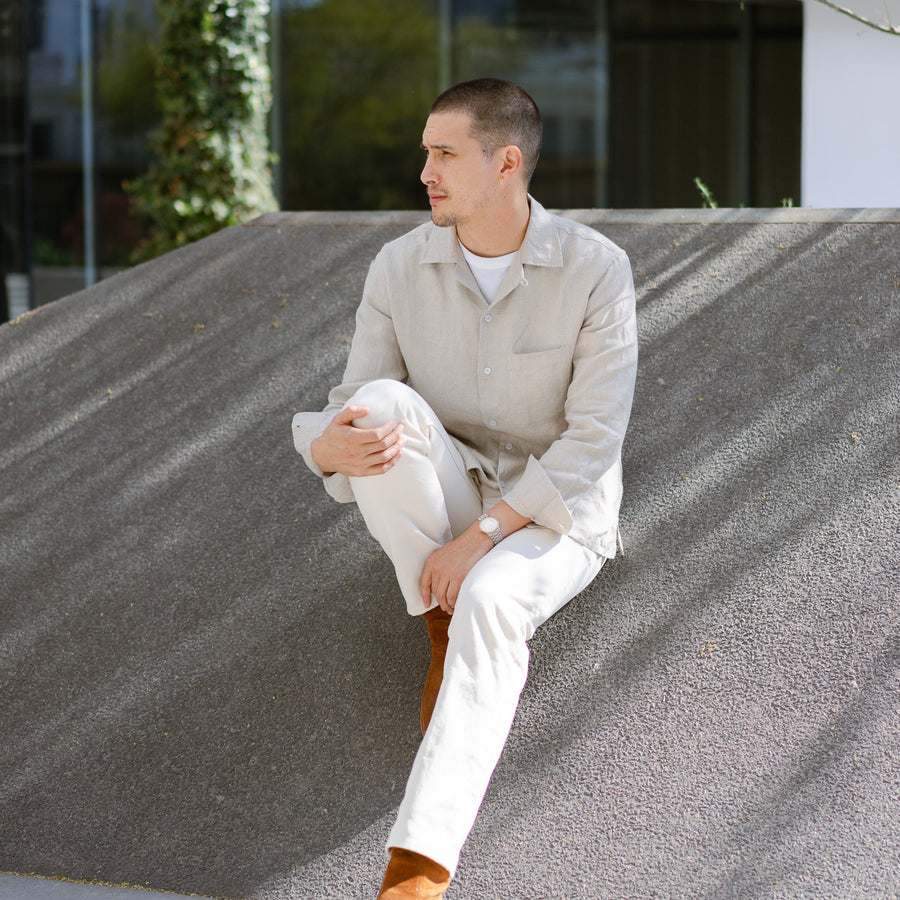 Up Close: Linen Open Collar Shirt.