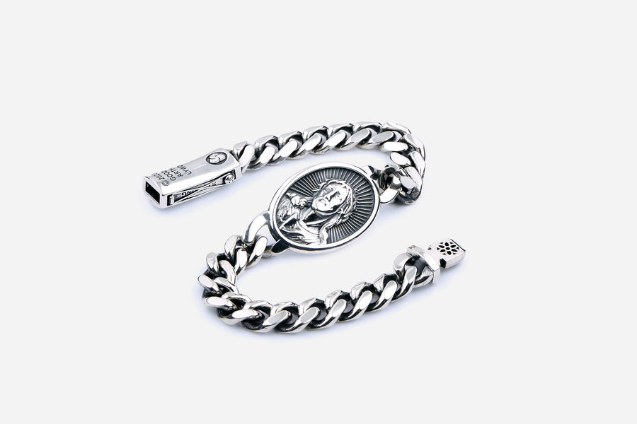 "Jesus Peace" Cuban Bracelet ~ Sterling Silver