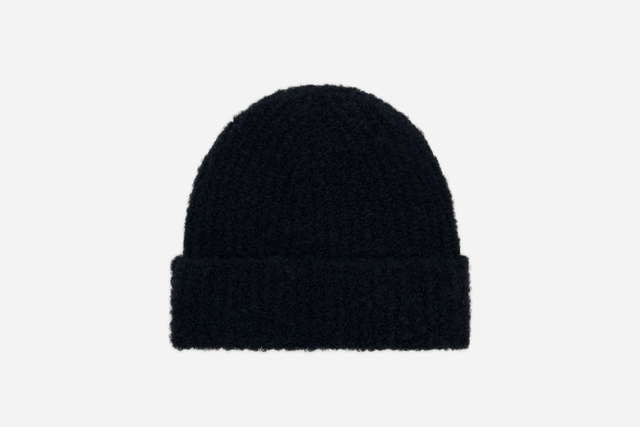 Watch Cap ~ Black Boucle Alpaca