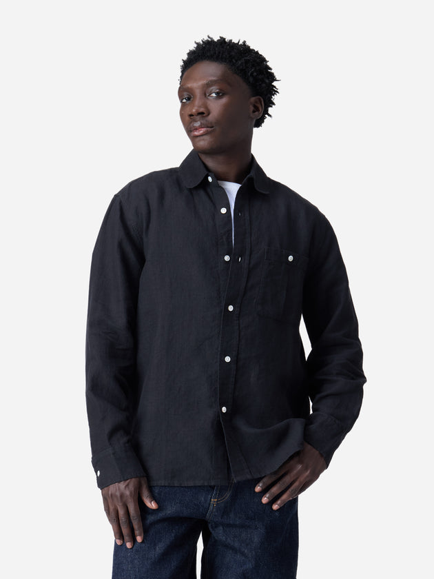 Club Collar Shirt ~ Black Hemp  3sixteen