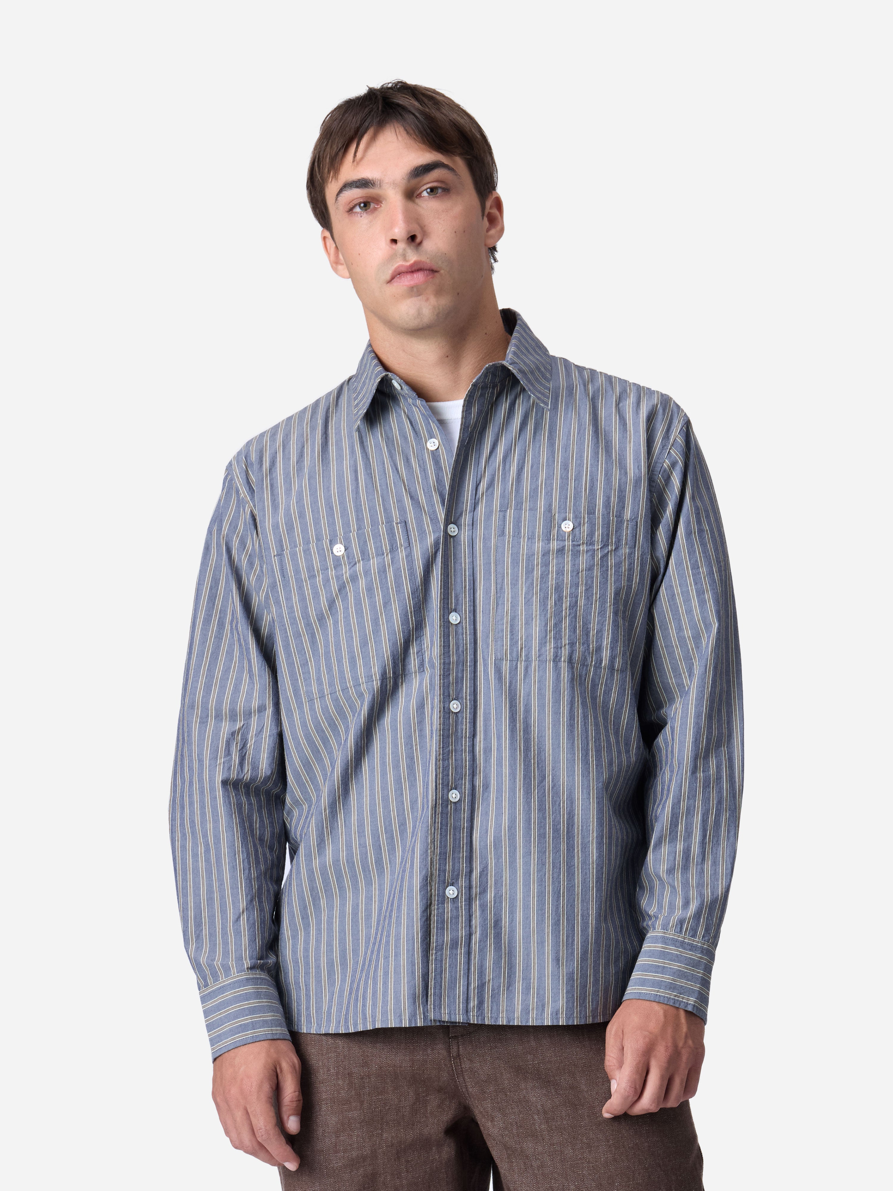 Commuter Shirt ~ Navy/Coyote Stripe – 3sixteen