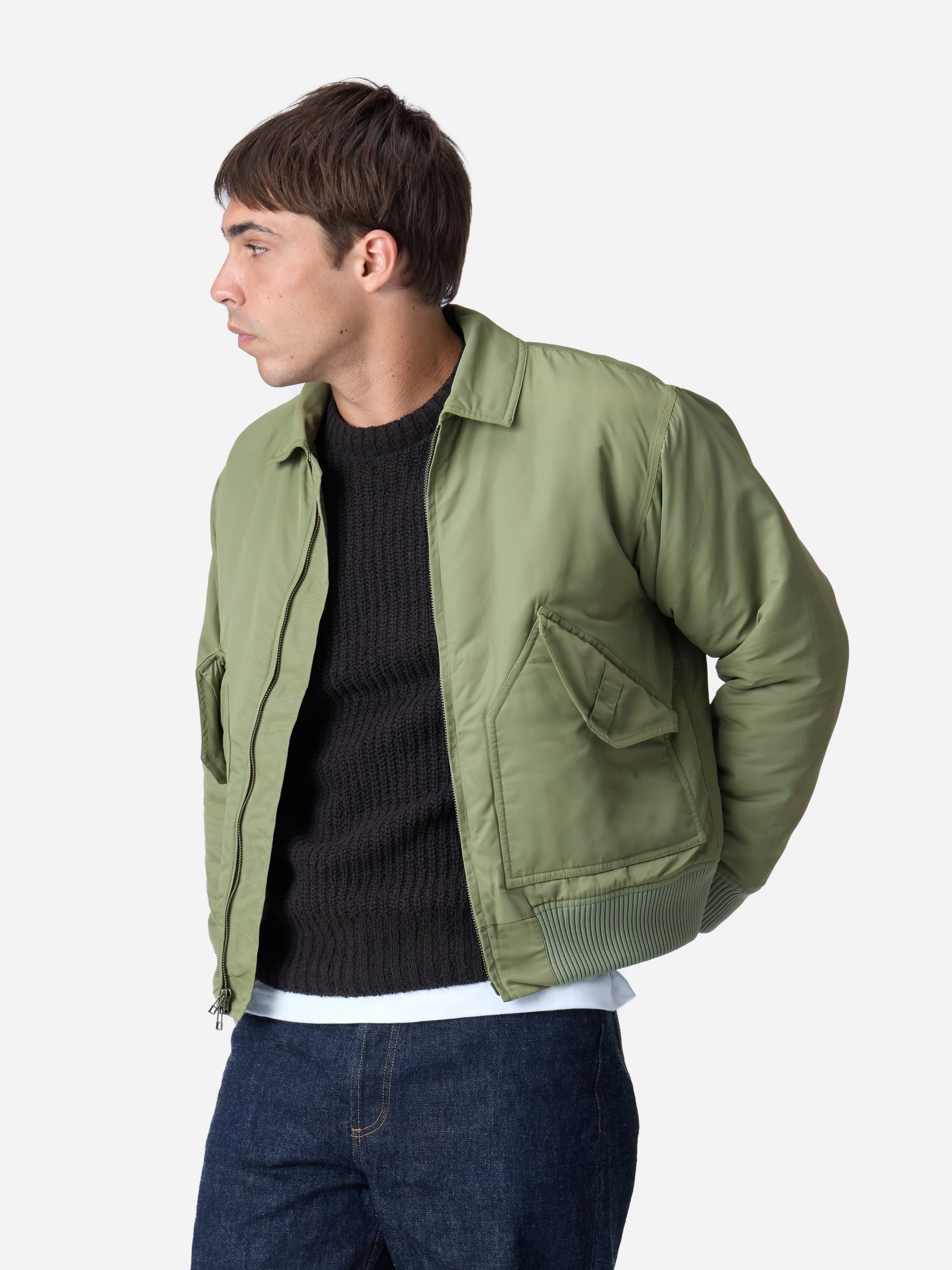 CWU Flight Jacket ~ Sage Aviator Satin – 3sixteen