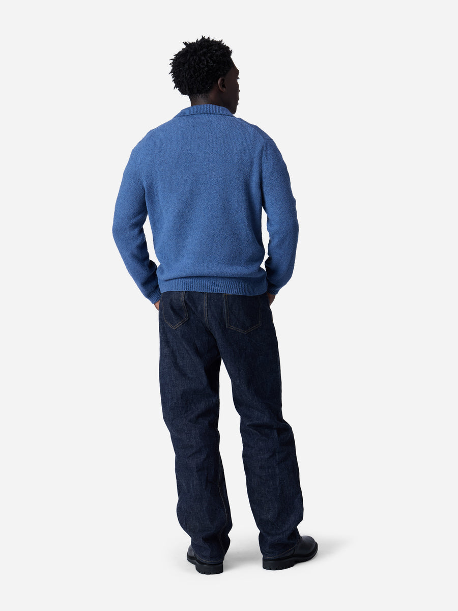 Long Sleeve Knit Polo ~ Lapis Boucle