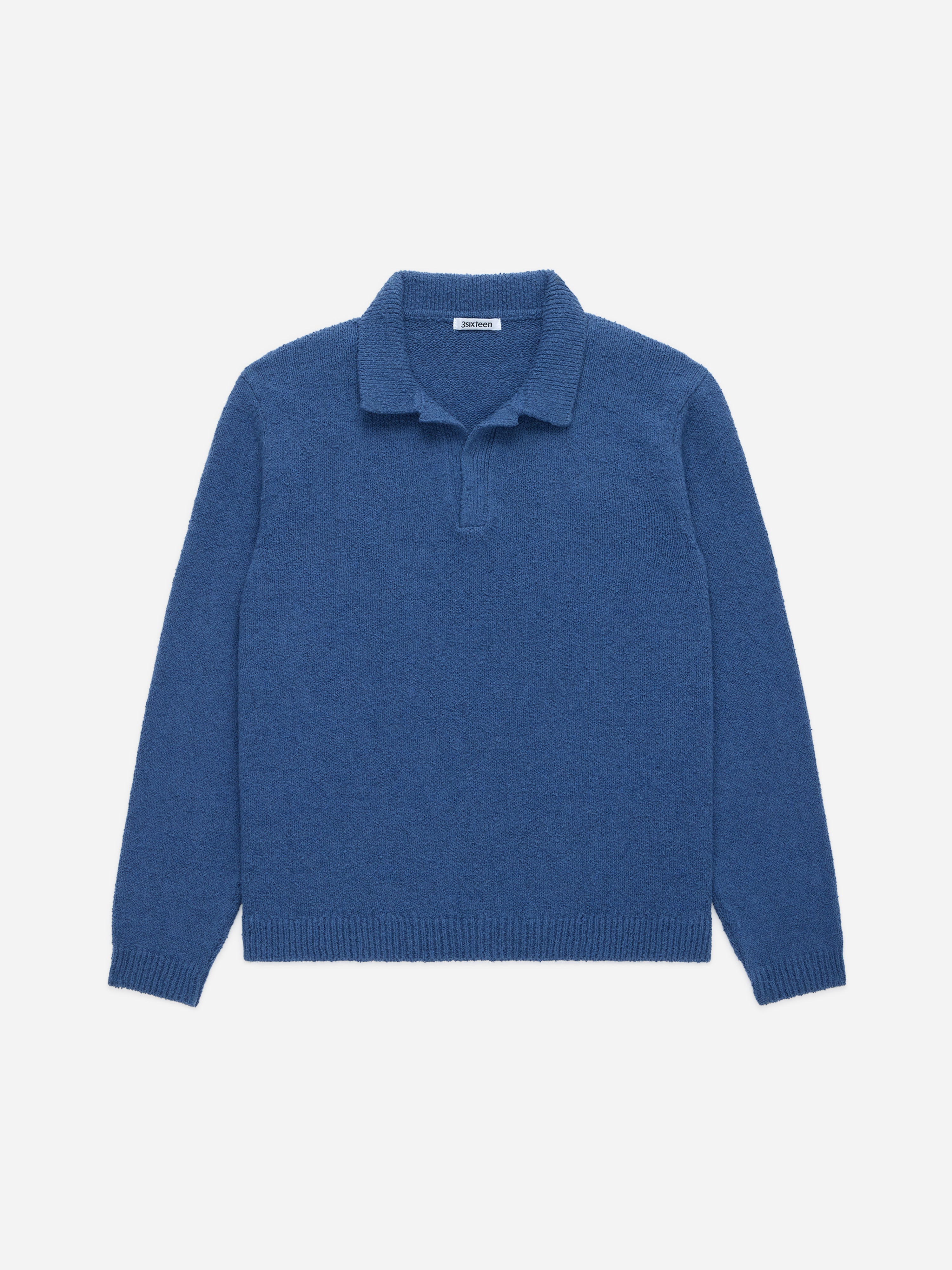Long Sleeve Knit Polo ~ Lapis Boucle – 3sixteen