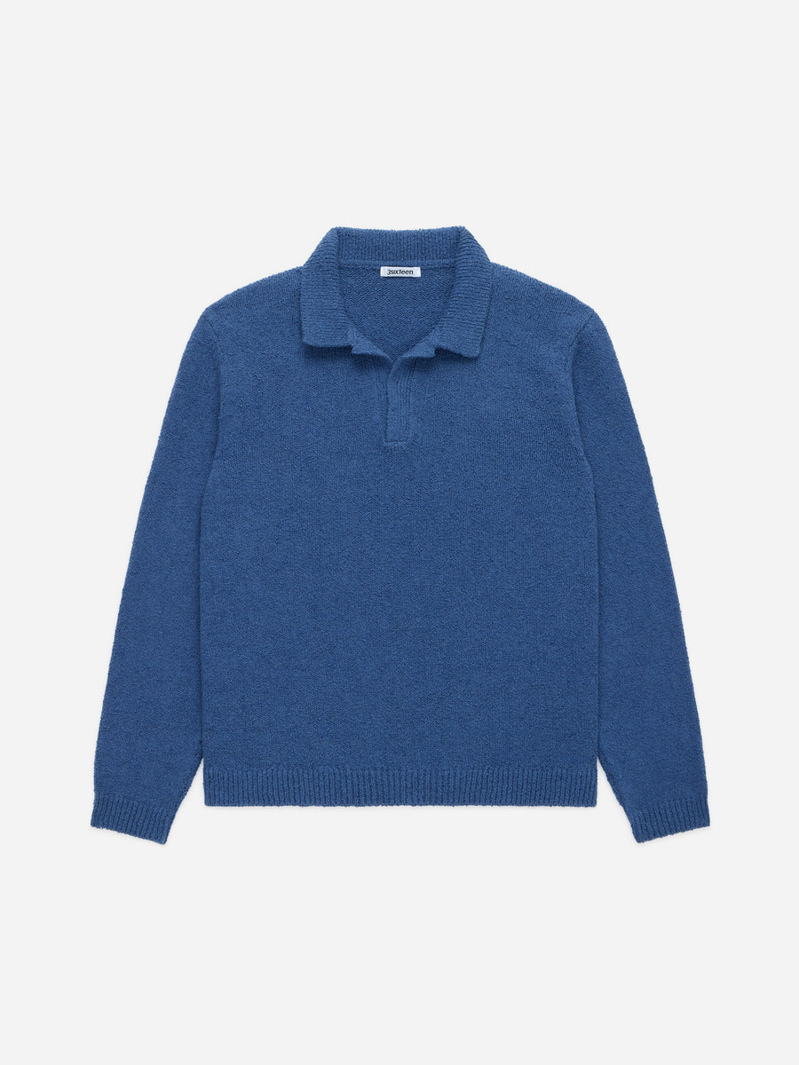 Long Sleeve Knit Polo ~ Lapis Boucle