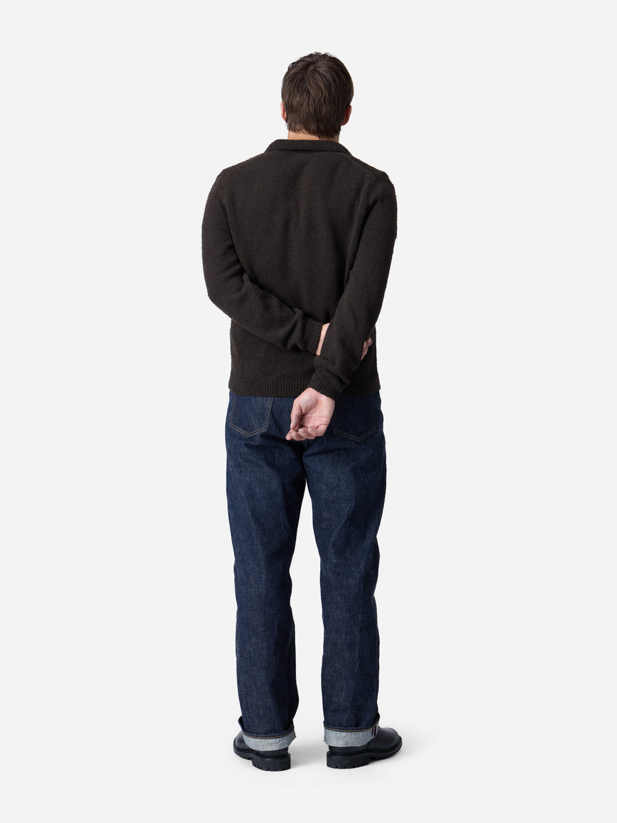 Long Sleeve Knit Polo ~ Bark Boucle