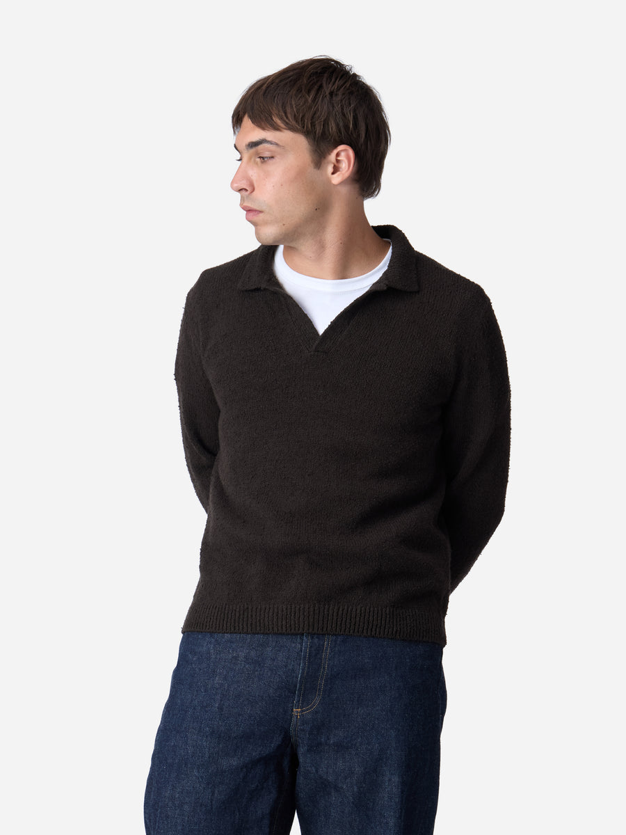 Long Sleeve Knit Polo ~ Bark Boucle