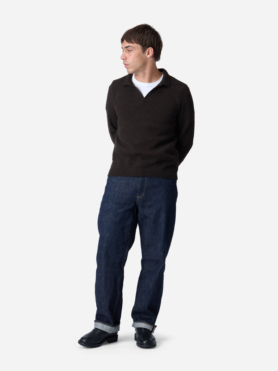 Long Sleeve Knit Polo ~ Bark Boucle