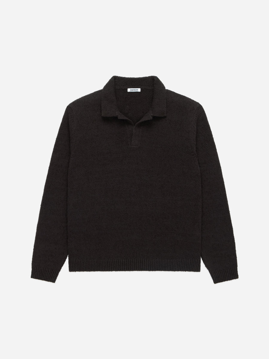 Long Sleeve Knit Polo ~ Bark Boucle