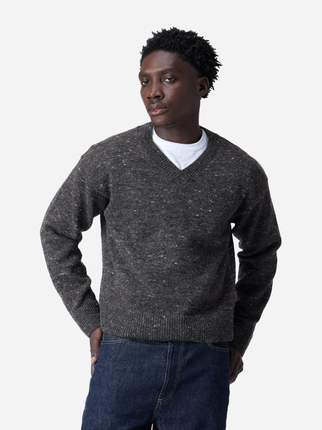 V-Neck Sweater ~ Pewter Tweed – 3sixteen