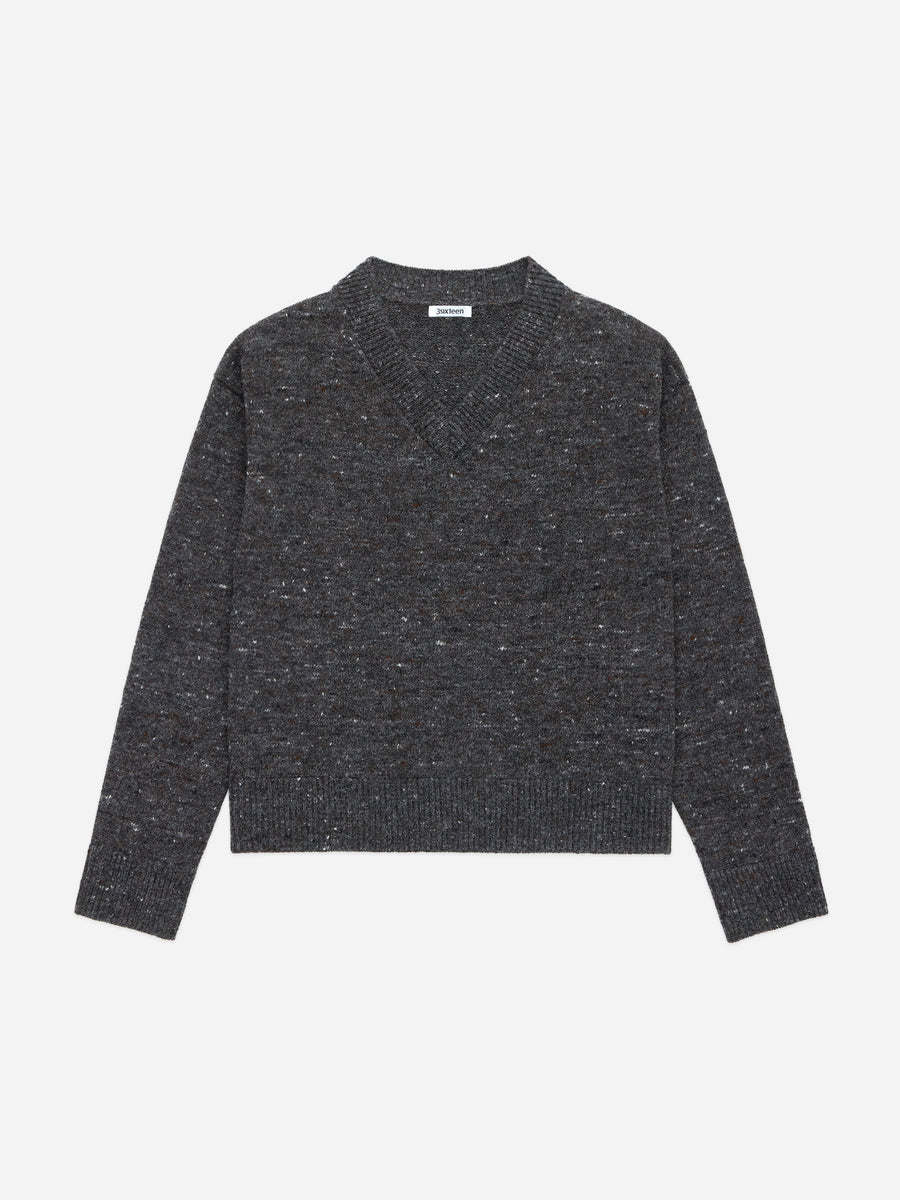 V-Neck Sweater ~ Pewter Tweed