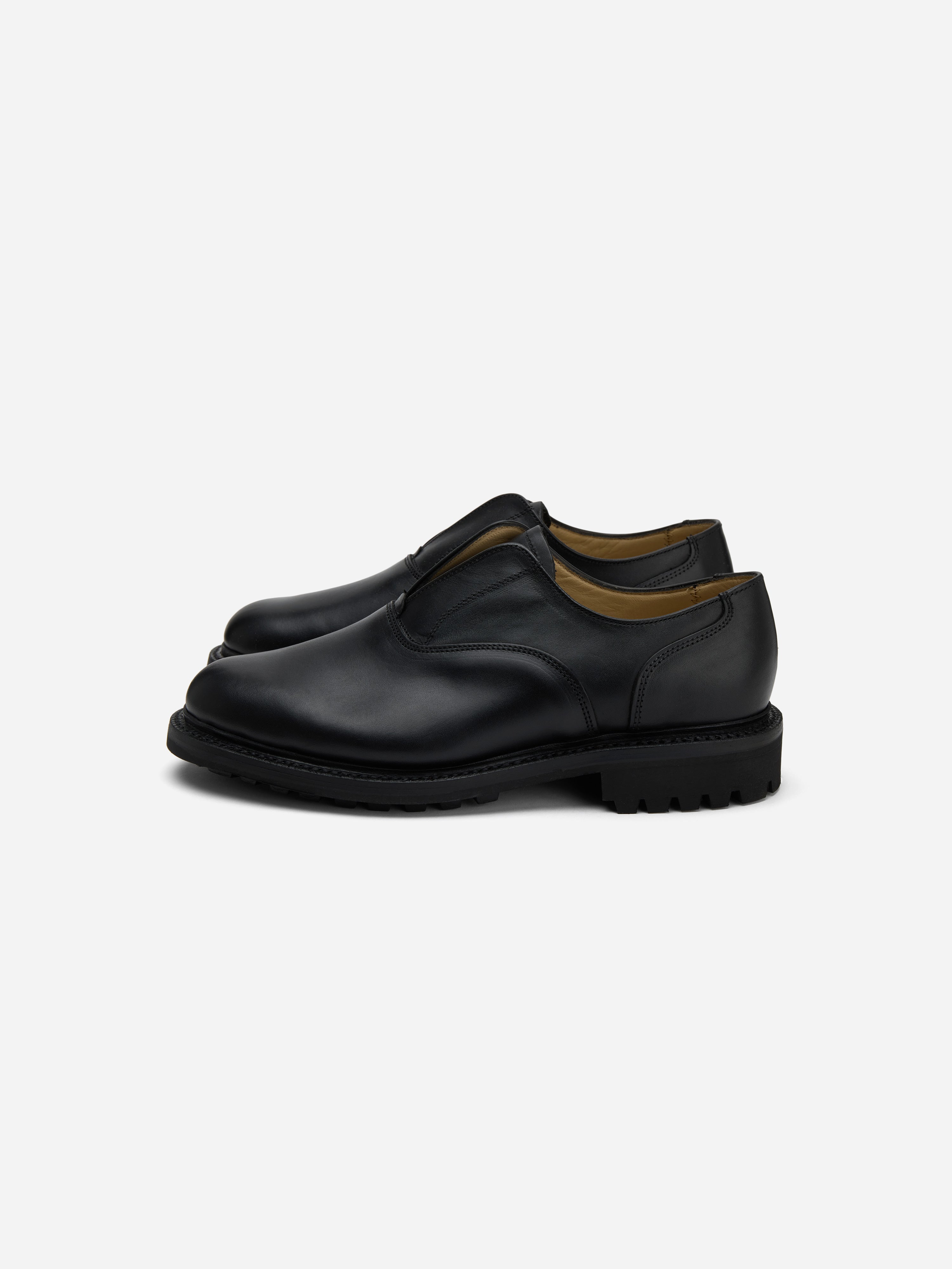 フラッグス　ジャパン Laceless Oxford ~ Black Waxy Leather – 3sixteen