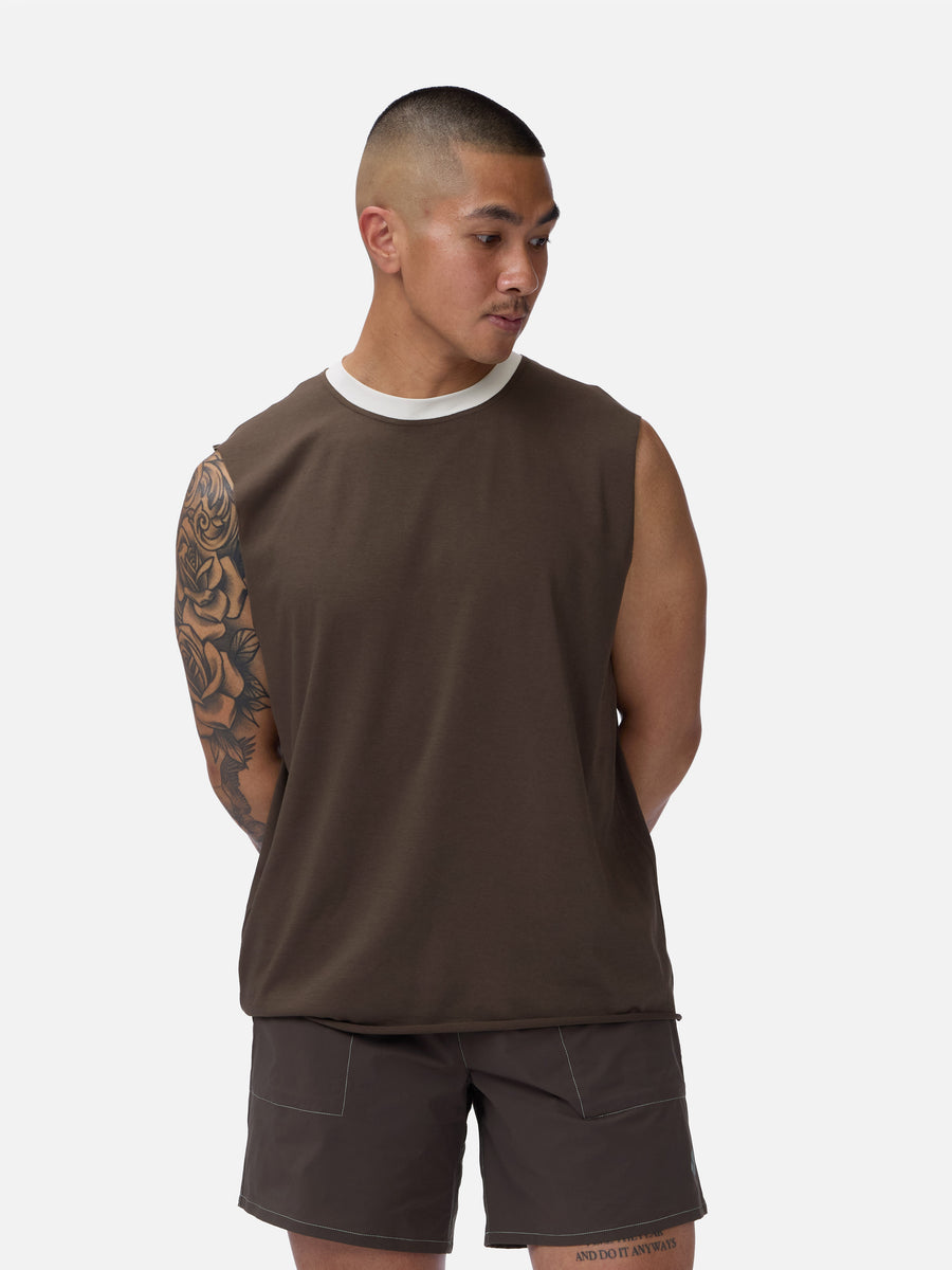 Training Cutoff Tee ~ Brown/White Ringer