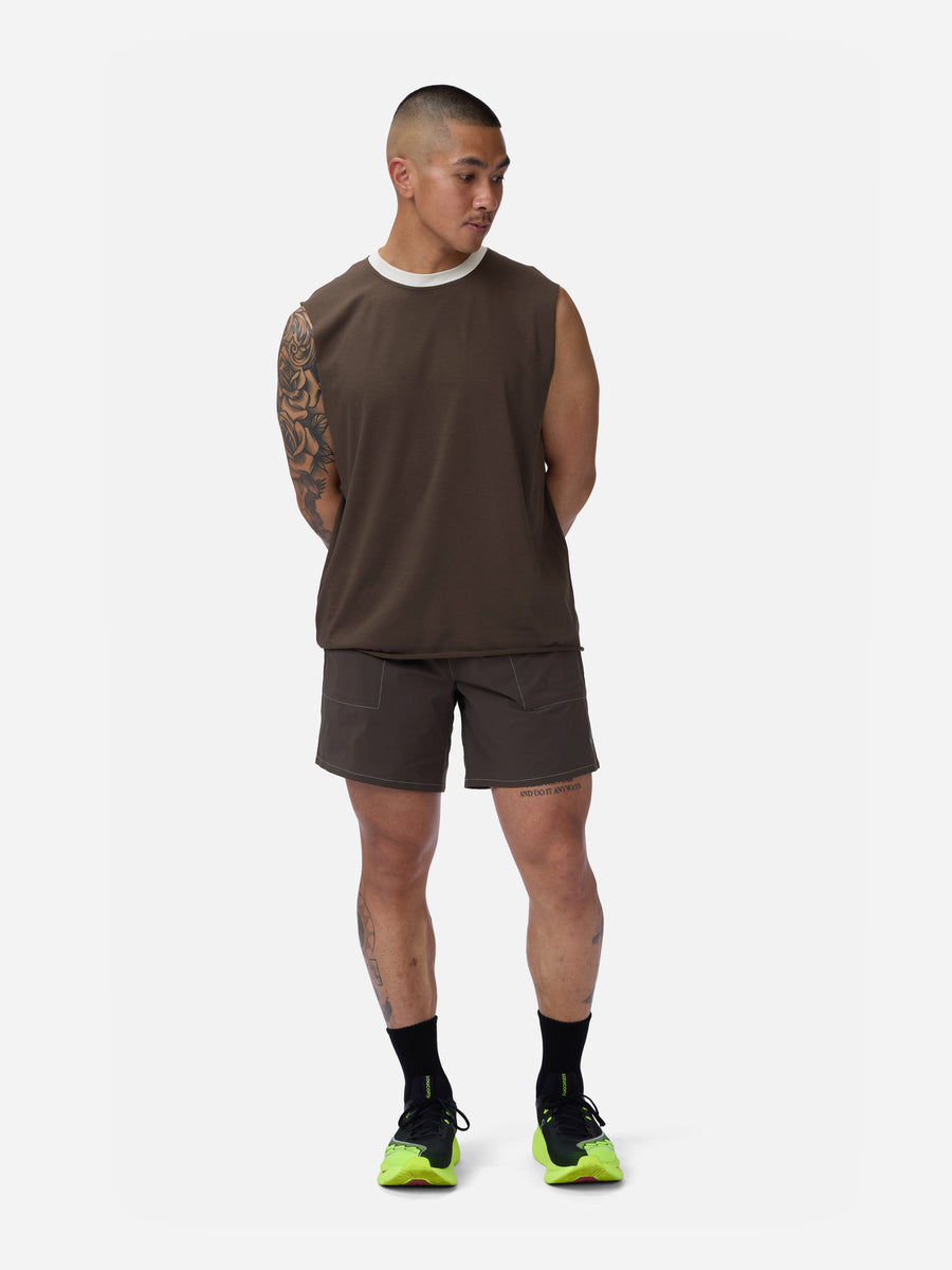 Training Cutoff Tee ~ Brown/White Ringer
