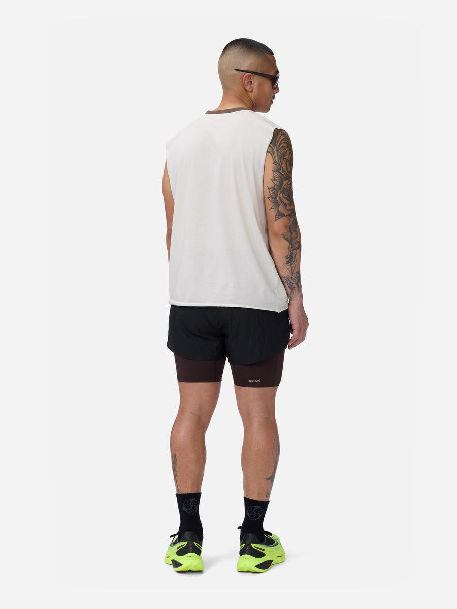Training Cutoff Tee ~ White/Brown Ringer