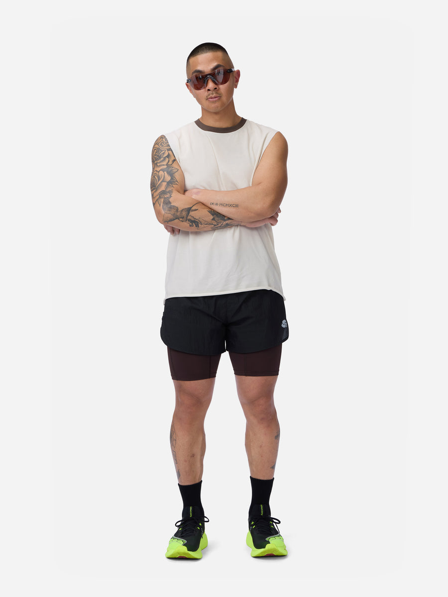 Training Cutoff Tee ~ White/Brown Ringer