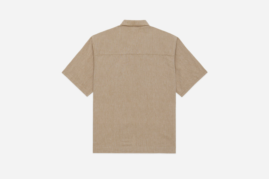 Short Sleeve Loop Shirt ~ Khaki Linen/Cotton