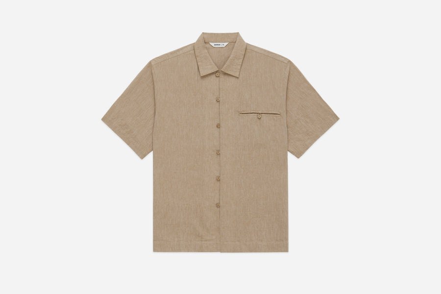 Short Sleeve Loop Shirt ~ Khaki Linen/Cotton