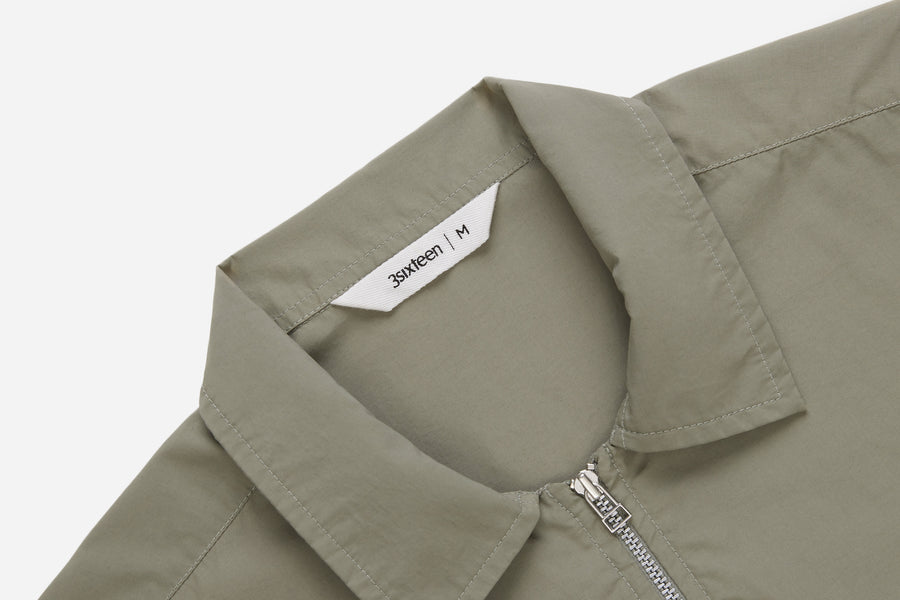 Short Sleeve Zip Shirt ~ Olive Nylon