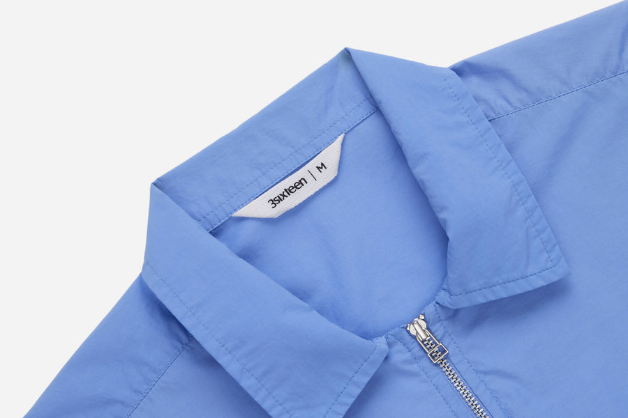 Short Sleeve Zip Shirt ~ Powder Blue Nylon