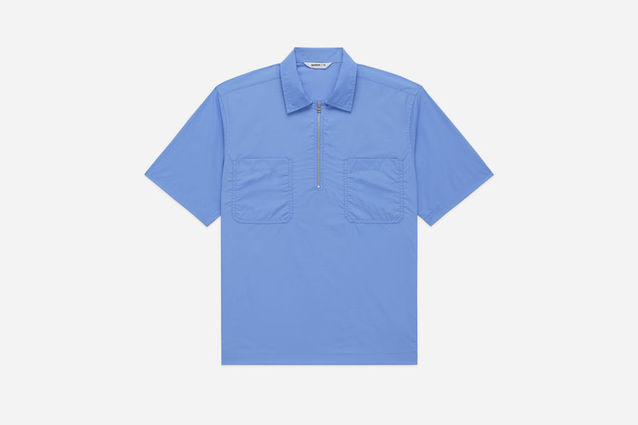 Short Sleeve Zip Shirt ~ Powder Blue Nylon