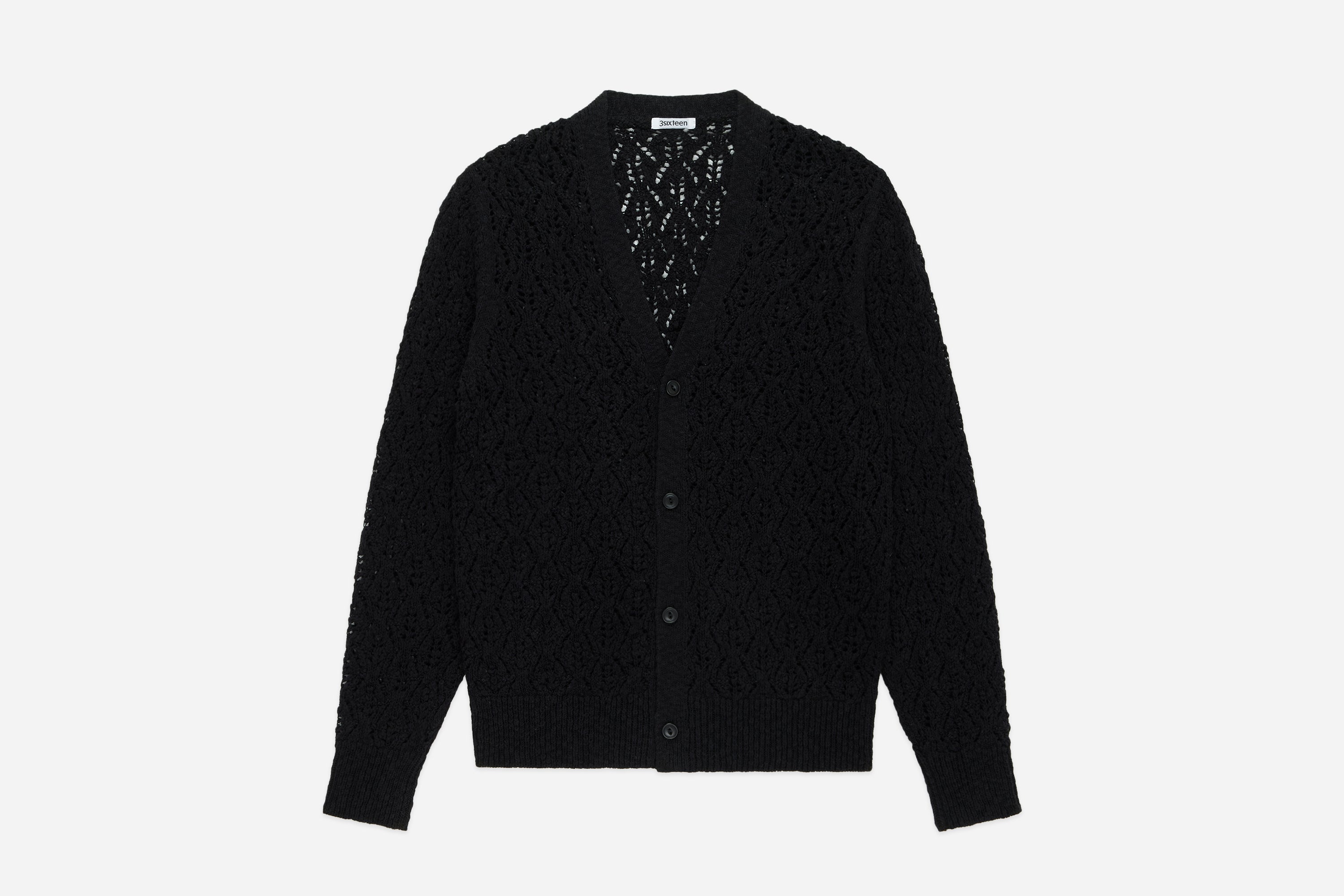 Classic Cardigan ~ Black Flamme Lace Knit – 3sixteen