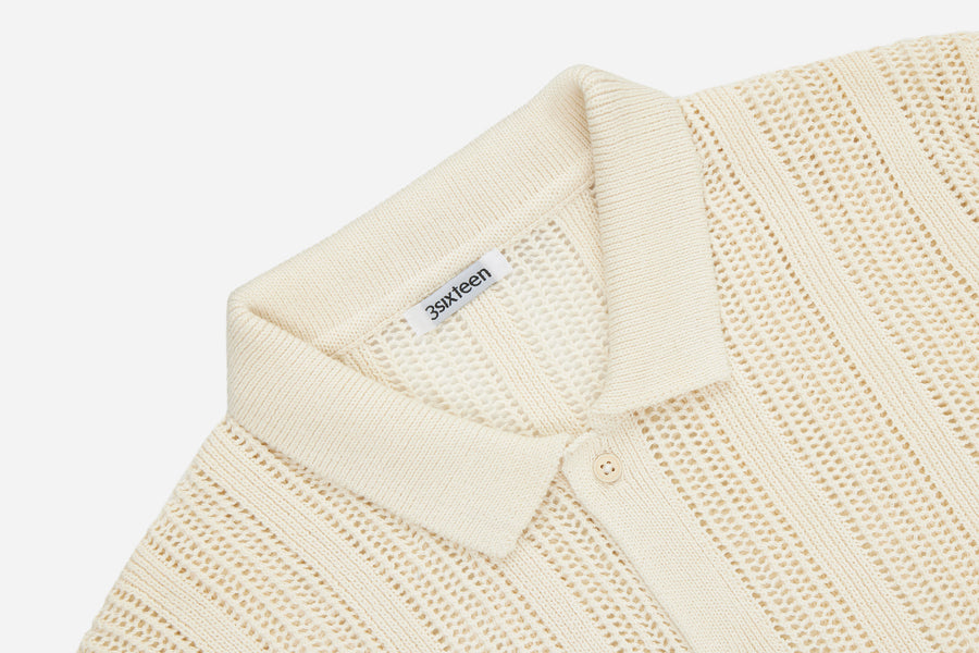 Short Sleeve Knit Shirt ~ Ecru Mesh Stripe