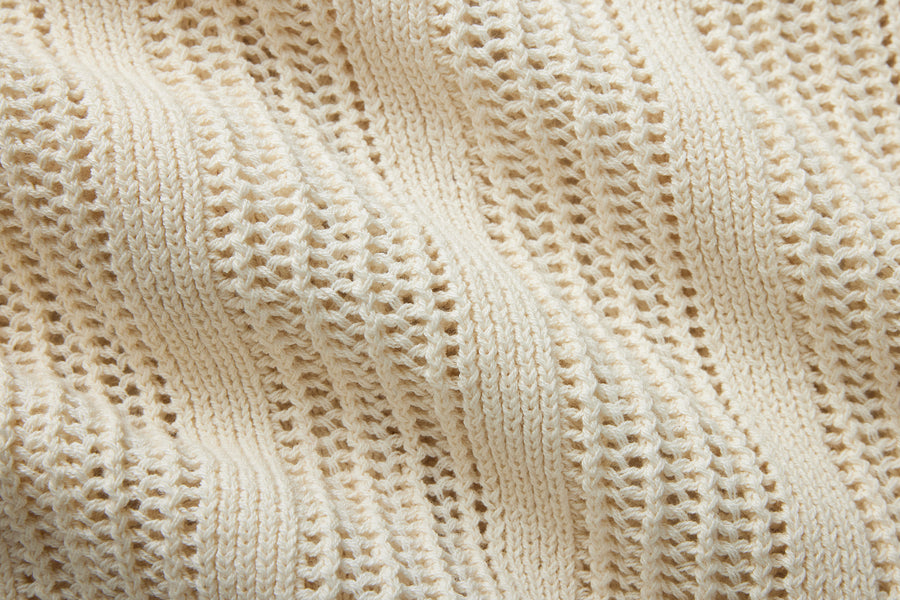 Short Sleeve Knit Shirt ~ Ecru Mesh Stripe