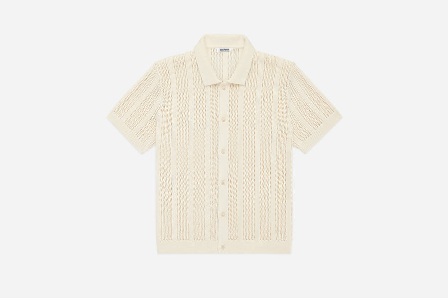 Short Sleeve Knit Shirt ~ Ecru Mesh Stripe