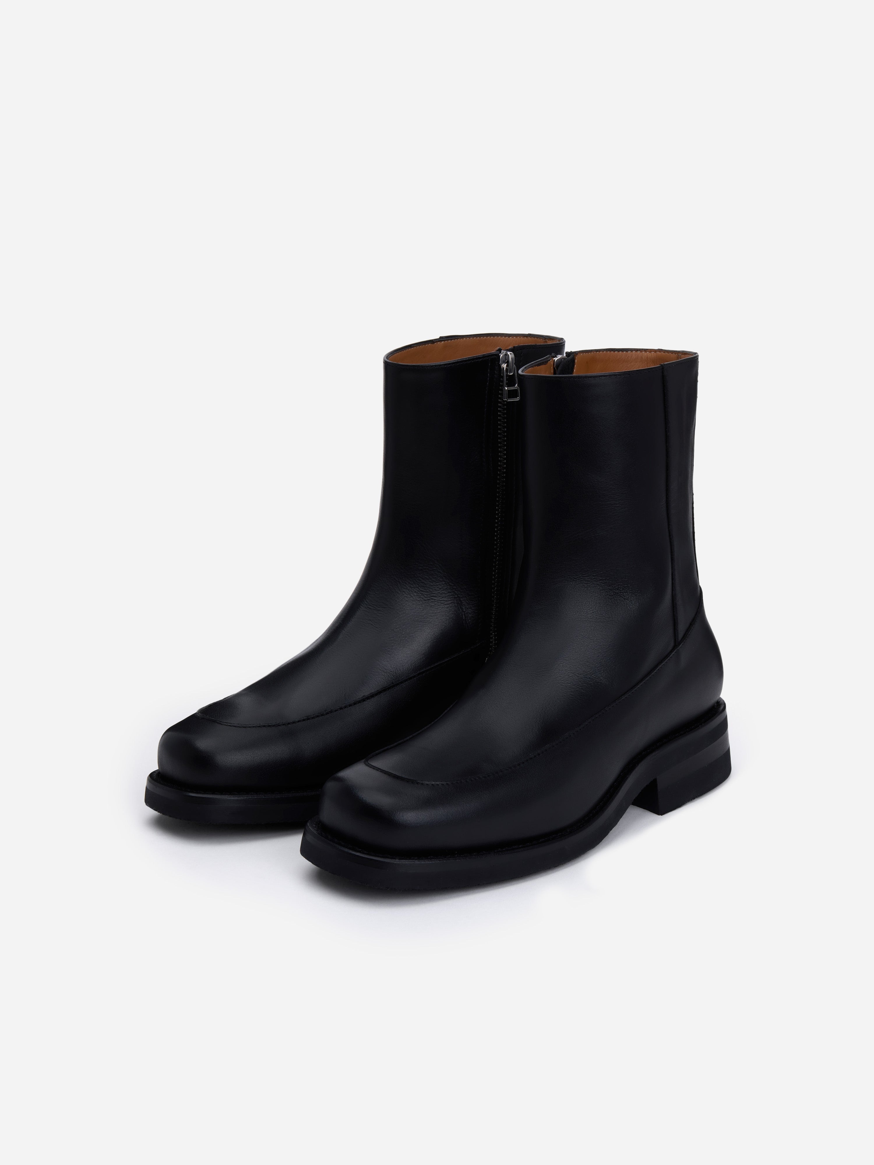 Square Toe Side Zip Boot ~ Black Calf Leather – 3sixteen