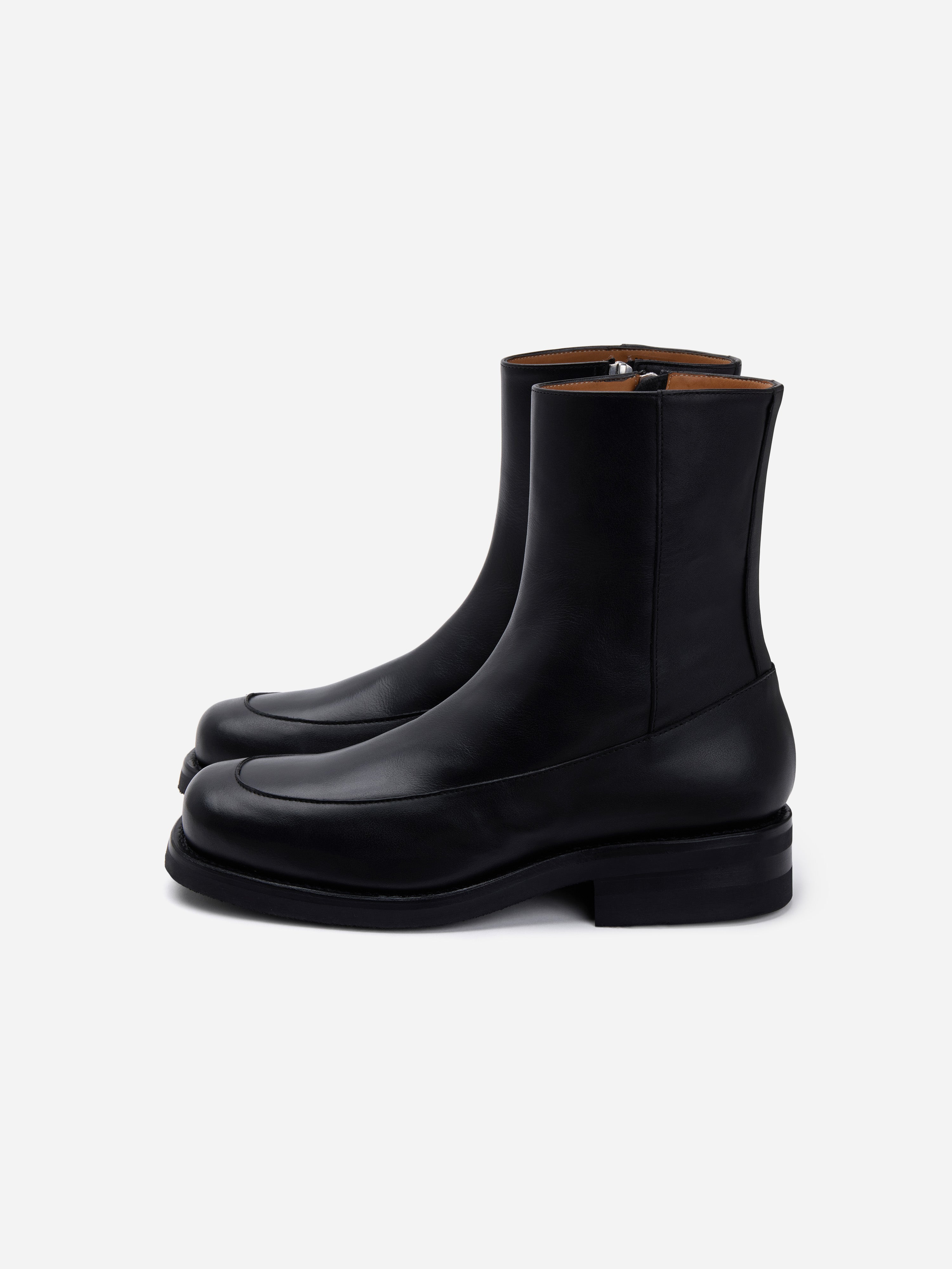 小物 pii Square Toe Side Zip Boot ~ Black Calf Leather – 3sixteen