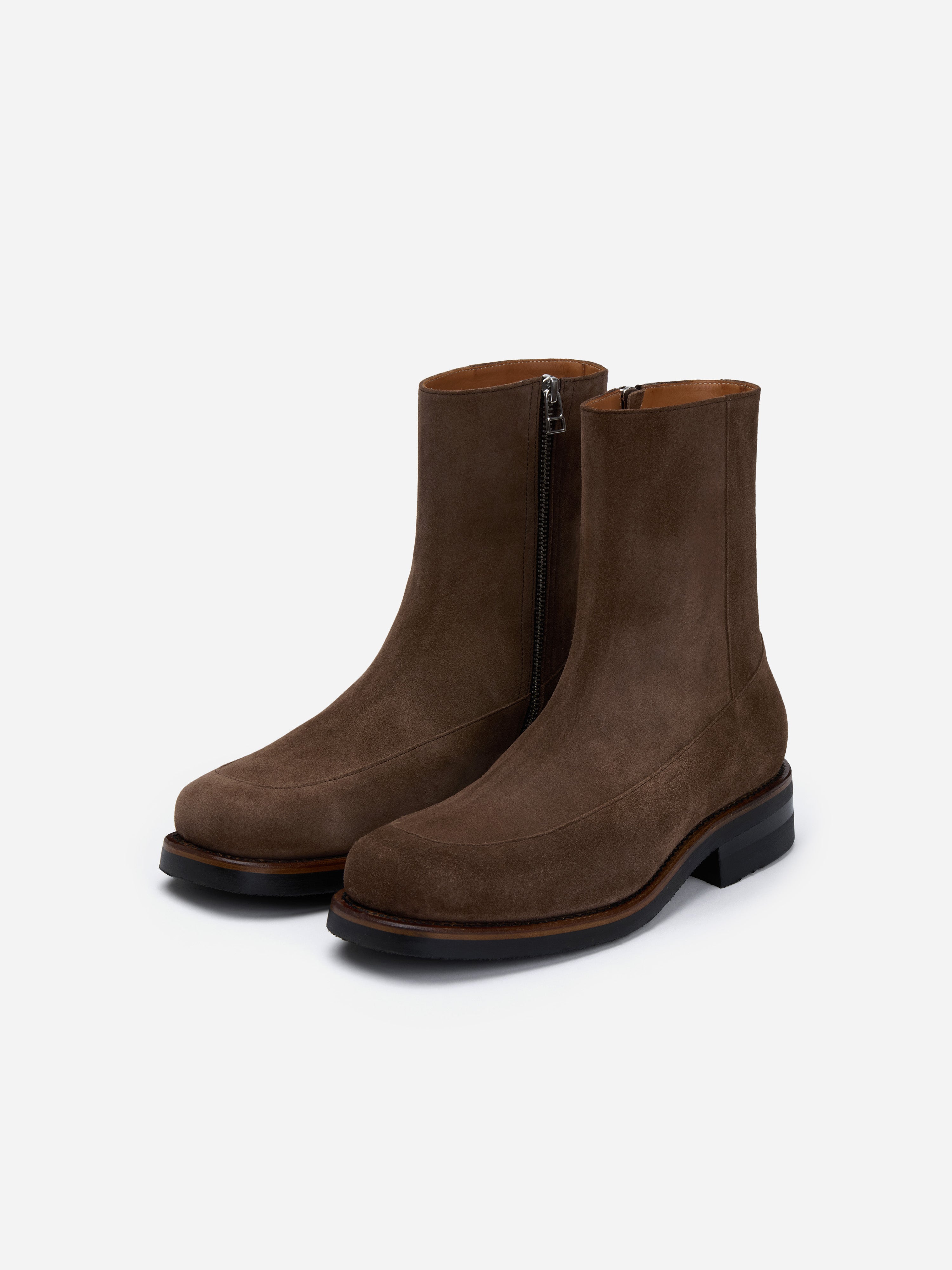 Square Toe Side Zip Boot ~ Mushroom Suede – 3sixteen