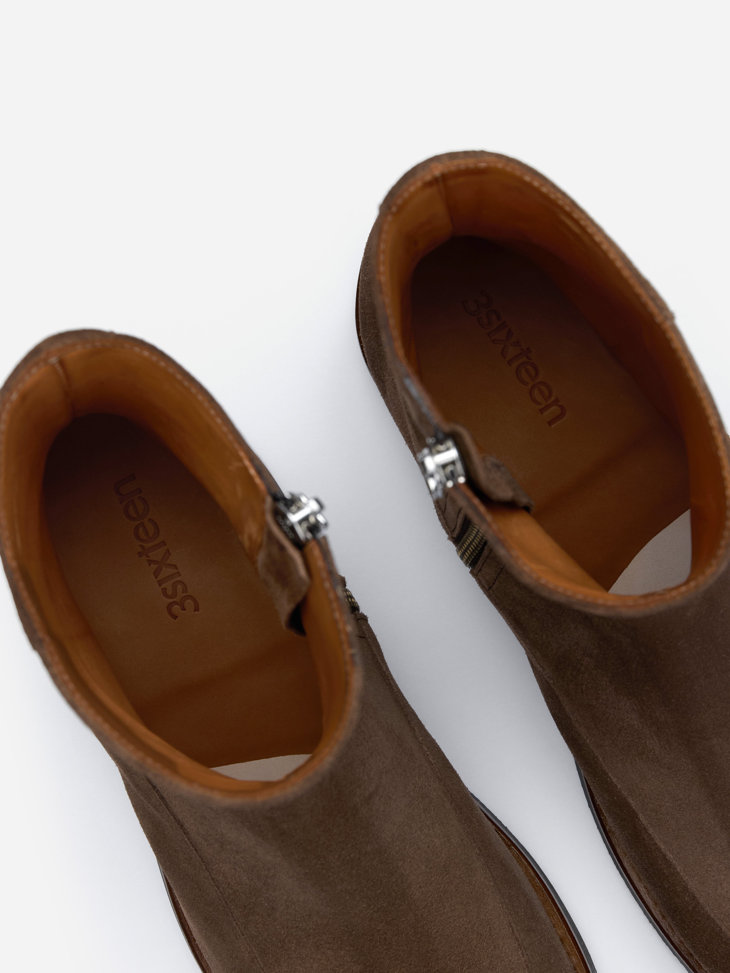 Square Toe Side Zip Boot ~ Mushroom Suede – 3sixteen