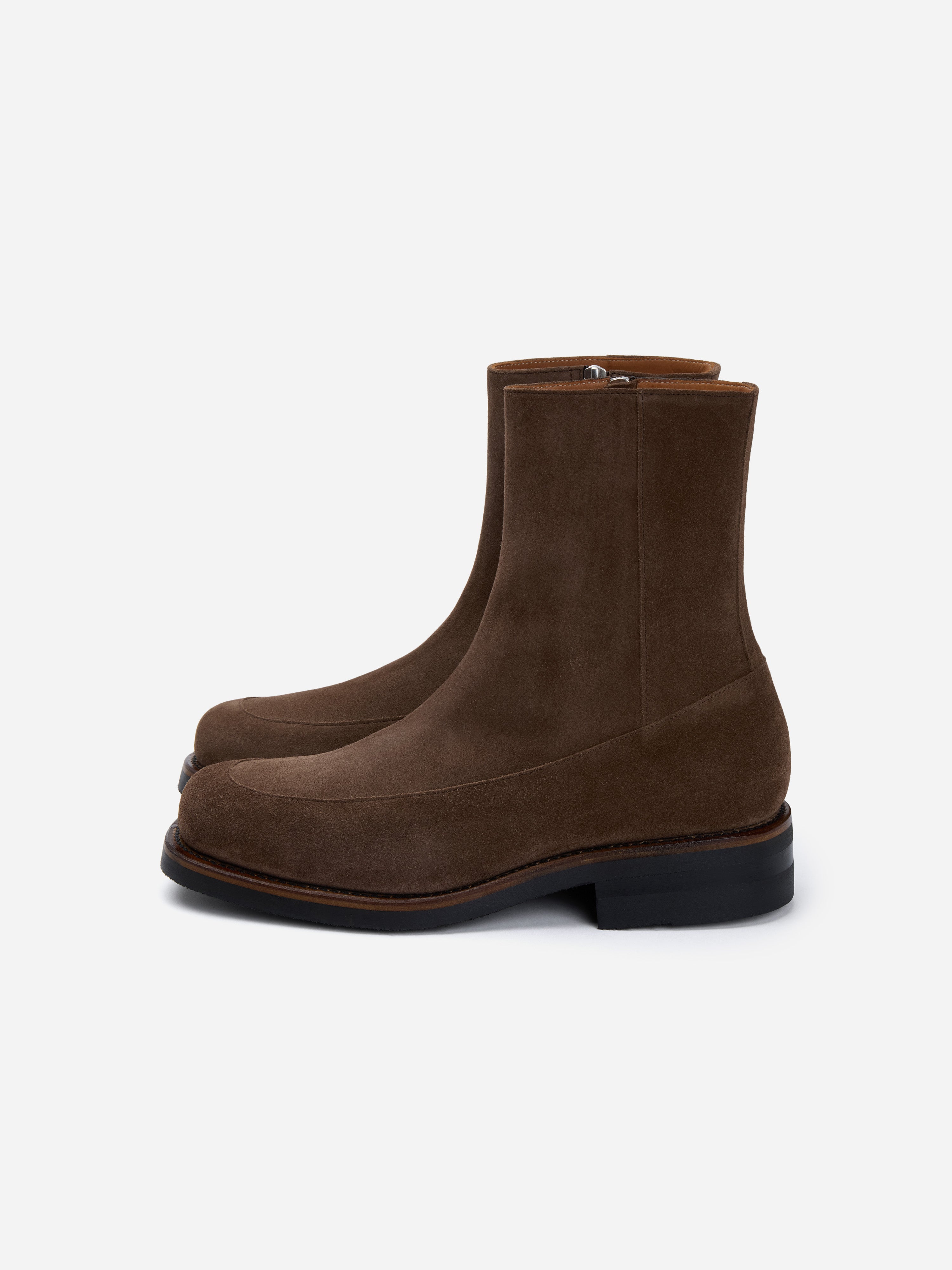 Square Toe Side Zip Boot ~ Mushroom Suede – 3sixteen