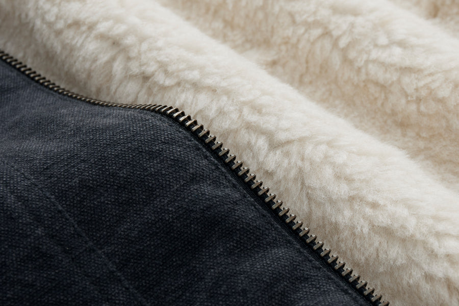 Reversible Work Vest ~ Black Canvas/Ecru Wool Sherpa