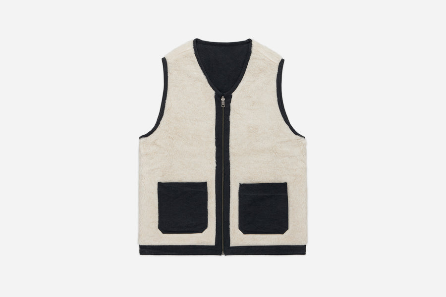 Reversible Work Vest ~ Black Canvas/Ecru Wool Sherpa