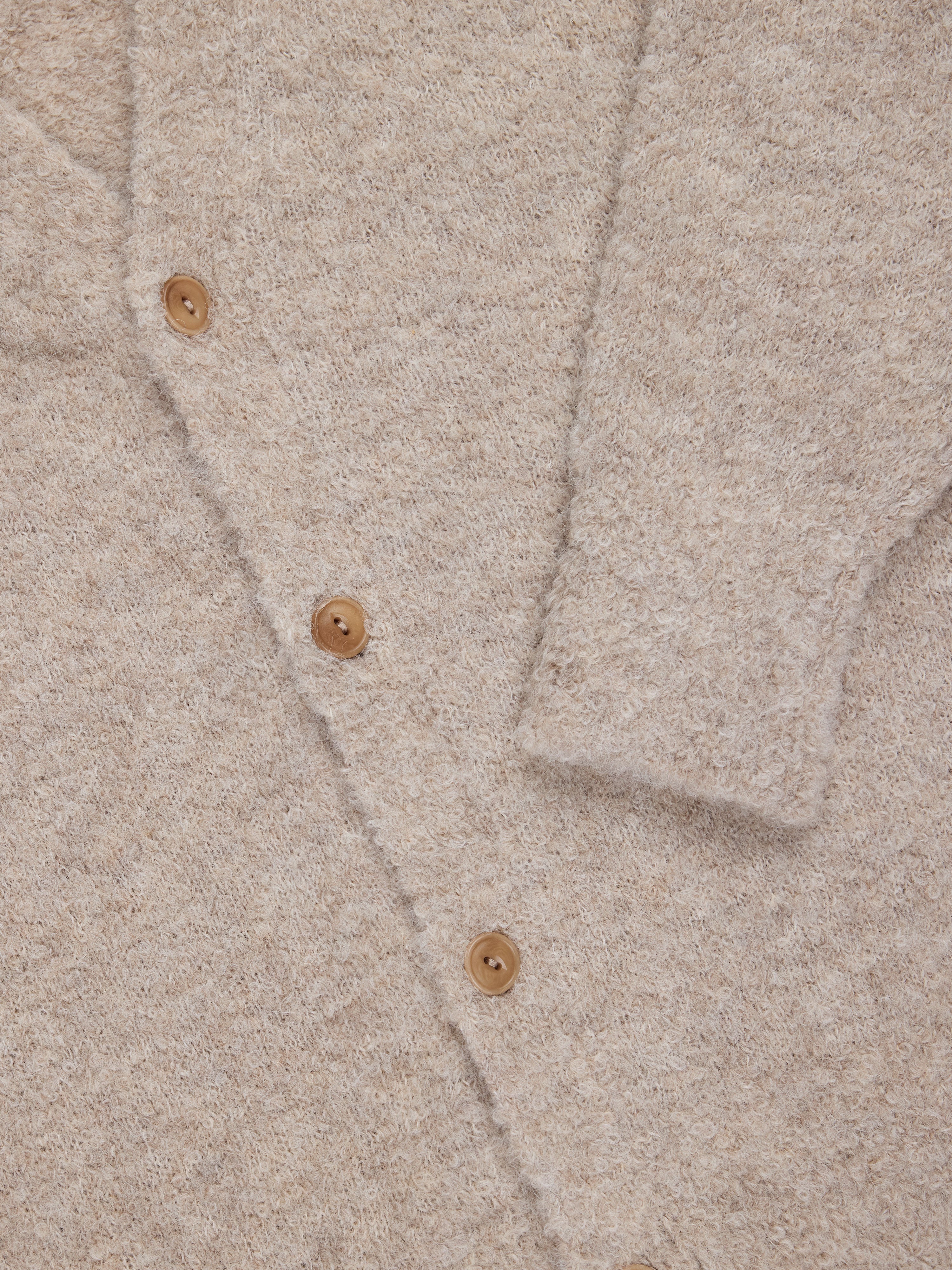 V-Neck Cardigan ~ Khaki Boucle Alpaca – 3sixteen