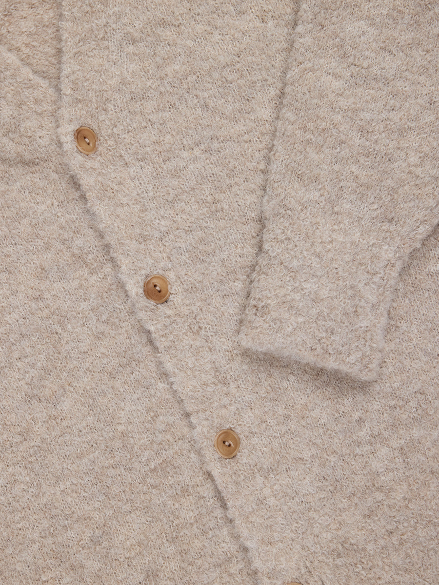 V-Neck Cardigan ~ Khaki Boucle Alpaca