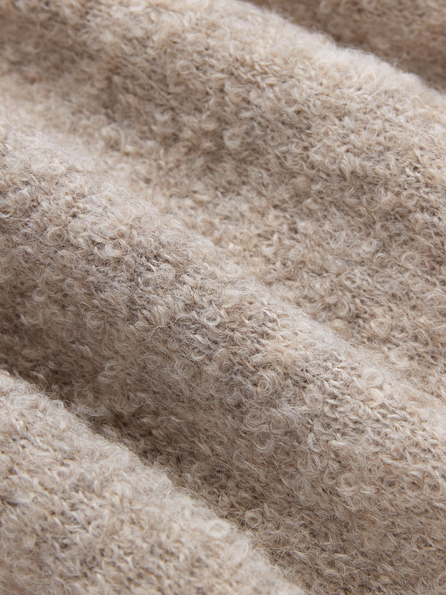 V-Neck Cardigan ~ Khaki Boucle Alpaca