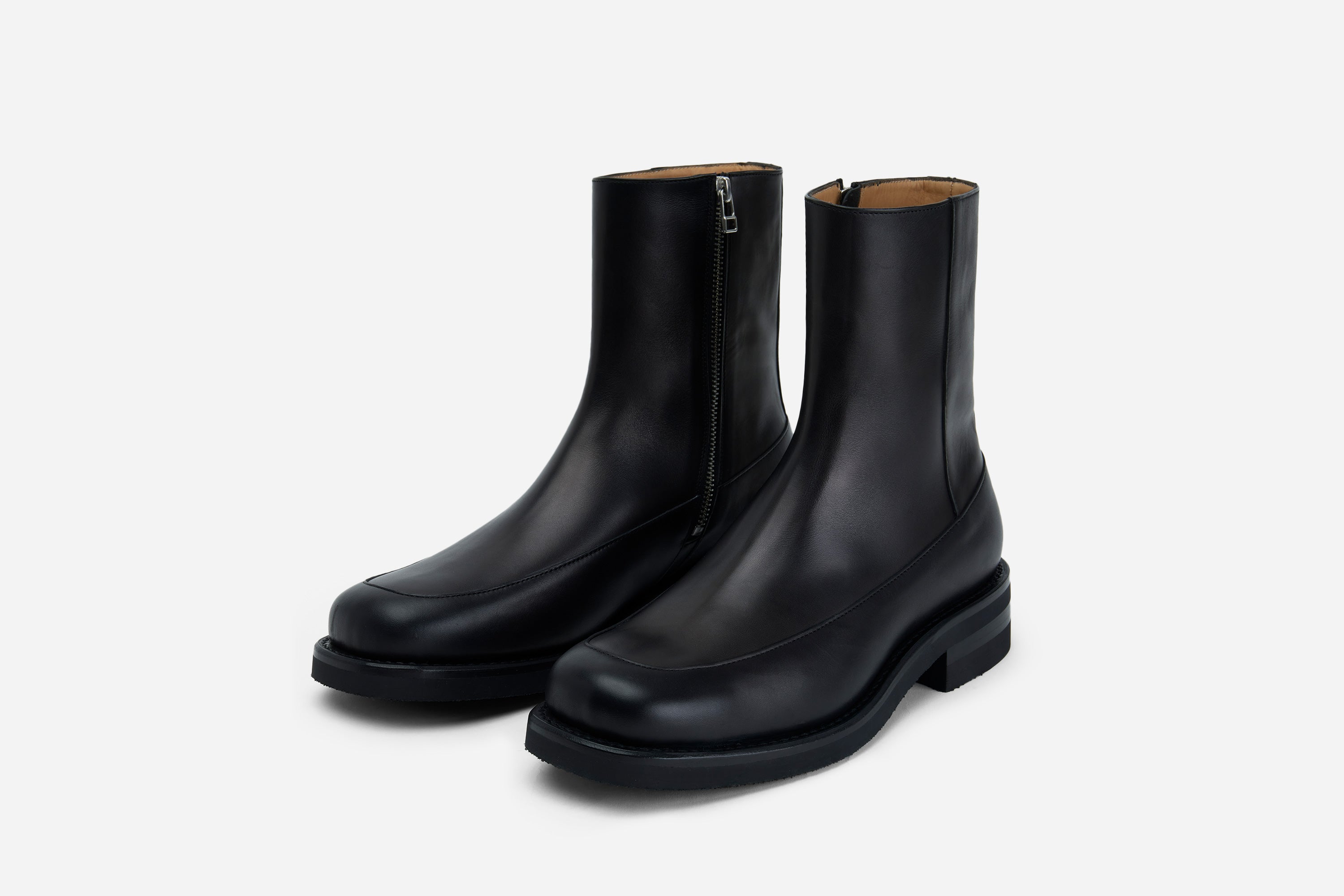 Square Toe Side Zip Boot ~ Black Calf Leather – 3sixteen